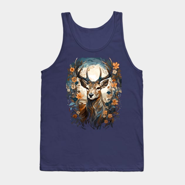 Tranquil Christmas Winter Stag in Shades of Blue Tank Top by Pixelchicken